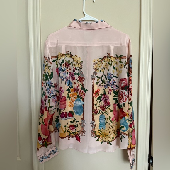 FARM Rio Pink Garden Terrace Floral Button-ip Long Sleeve Viscose Shirt in Large - Picture 2 of 4